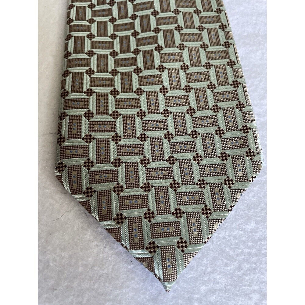Ermenegildo Zegna Textured Tie 100% Silk Made In Italy Gold Gray Design